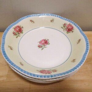 Wood's Ivory Ware X4 Cereal Soup Bowl Pink Rose 7.5" Earthenware England